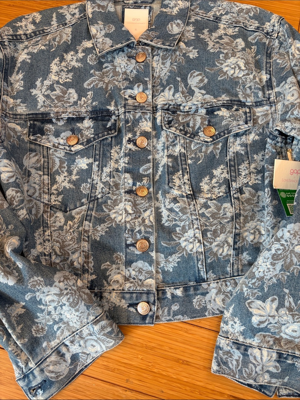 GAP X LOVESHACKFANCY collab Floral Print Denim Jacket - Light Blue